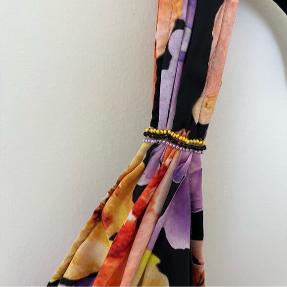 Anthropologie Geisha Designs Asymmetrical Hem Midi Dress in Purple Motif Size S - Picture 2 of 4